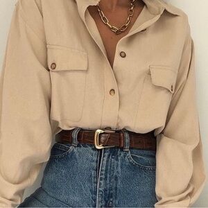 Vintage Company Ellen Tracy button down linen oversized shirt sz M